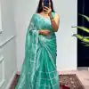 Fancy Light Blue Color Burberry Blooming Embroidery Zari Saree