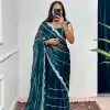 Fancy Peacock Blue Color Burbary Blooming Embroidery Saree