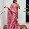 Fancy Pink Color Burberry Blooming Embroidery Zari Saree