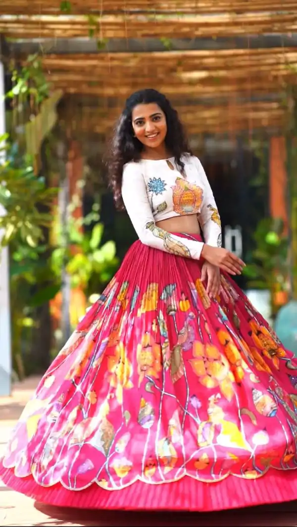Fancy Pink Color Pure Cotton Kalamkari Printed Lehenga Choli