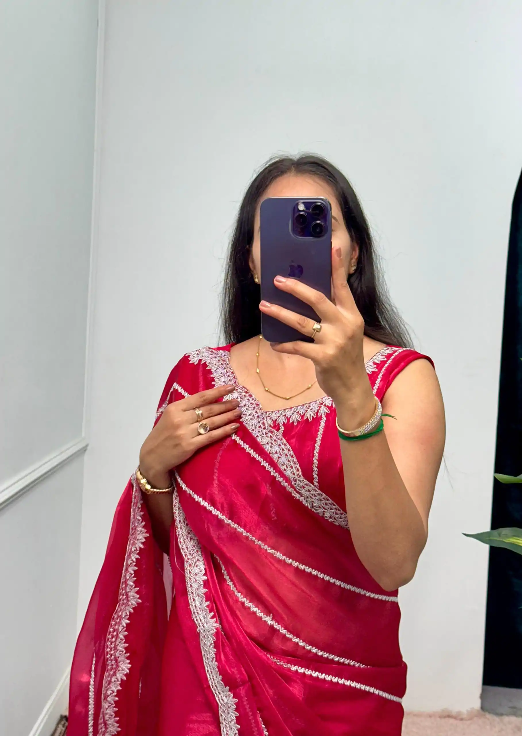 Fancy Red Color Burberry Blooming Embroidery Zari Work Saree - Image 2
