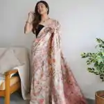 Fancy White Color Kashmiri Running Thread Zari Work Saree