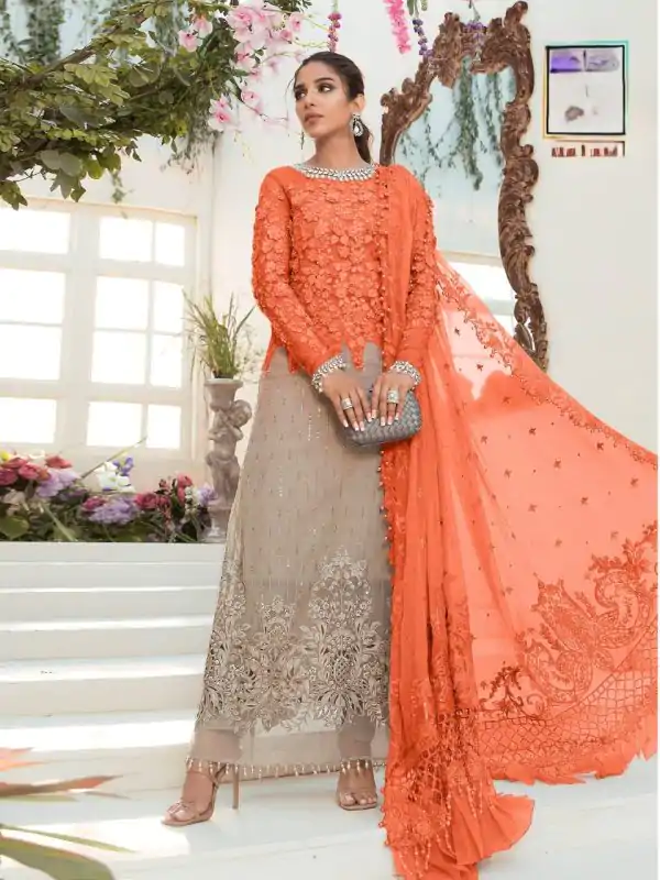 Fine Grey Color Heavy Net Sequence Embroidery Salwar Suit