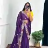 Fine Violet Color Blooming Rangoli Thread Embroidery Saree