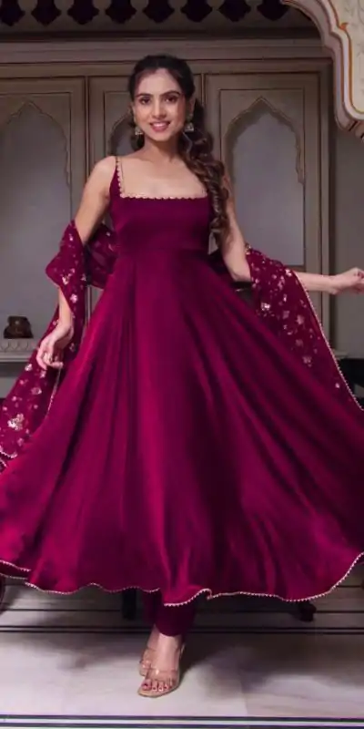 Gorgeous Purple Heavy Faux Georgette With Fully Flair Salwar Suit