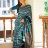 Graceful Blue Soft Lichi Silk Ordinary Design Pallu Saree