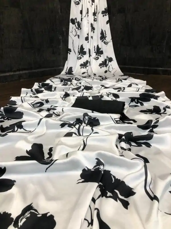 Graceful White & Black Devsena Soft Silk Digital Printed Saree