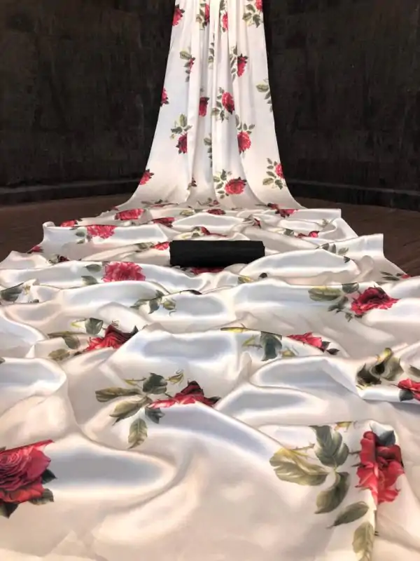 Graceful White & Red Color Devsena Soft Silk Digital Printed Saree