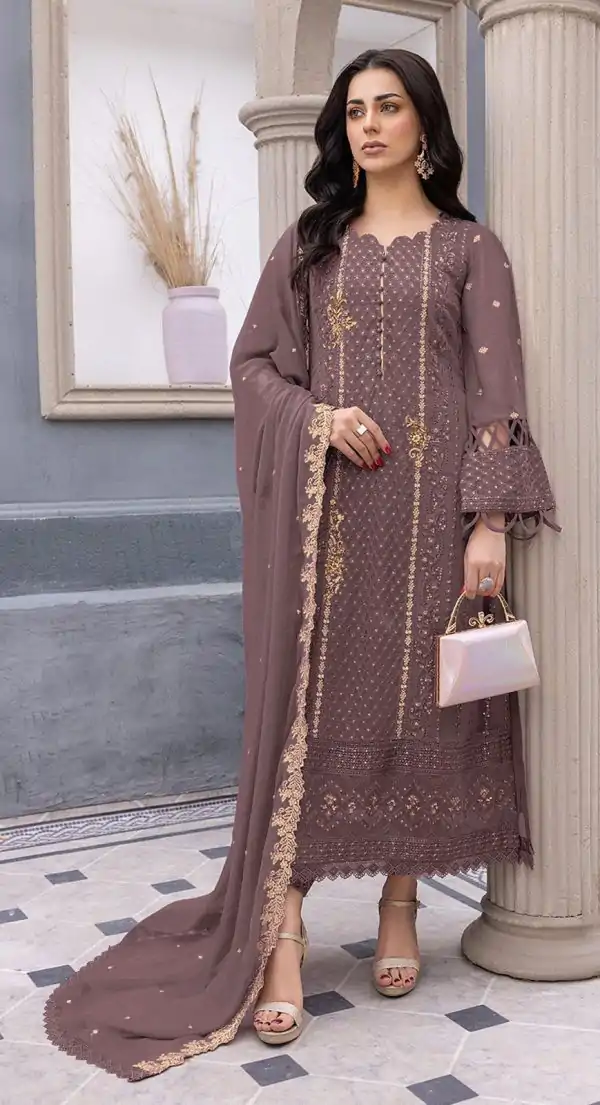 Grand Brown Color Sequence Georgette Embroidery Salwar Suit