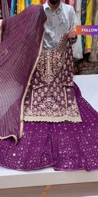 Grand Purple Color Georgette Embroidery Sequence Salwar Suit