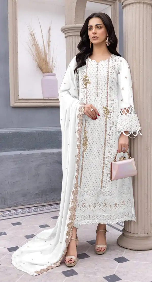 Grand White Color Sequence Georgette Embroidery Salwar Suit