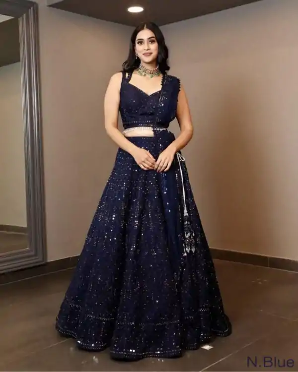 Luminous Navy Blue Color Georgette Embroidery Lehenga Choli