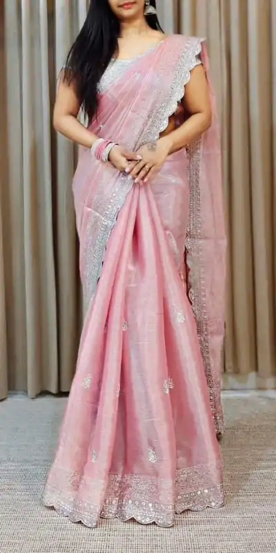 Luminous Pink Color Pure Soft Jimmy Choo Embroidery Saree
