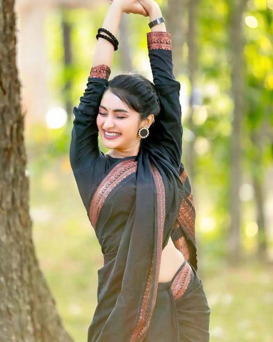 Majestic Black Color Banarasi Soft Silk Ordinary Design Saree - Image 2
