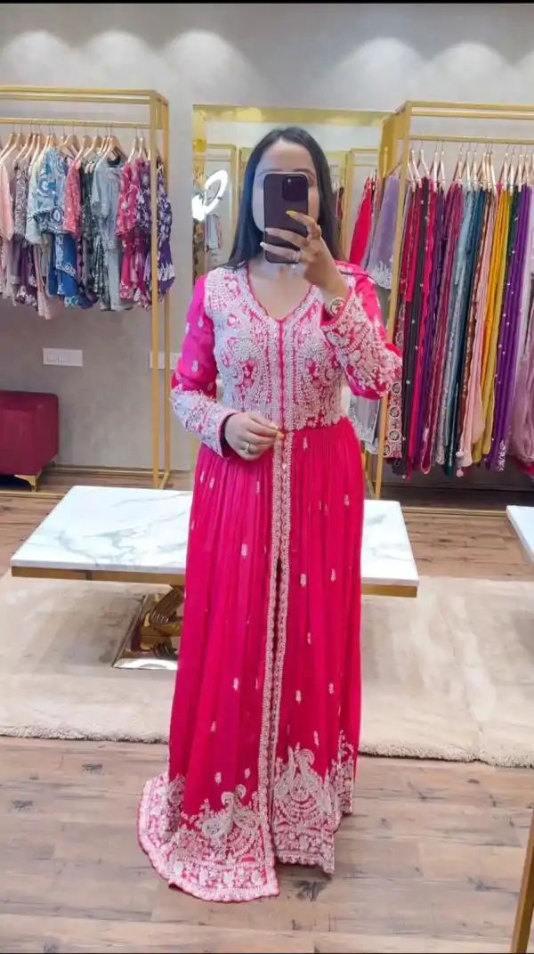 Majestic Pink Color Georgette Embroidery Sequence Gown