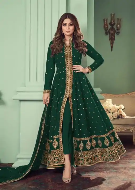 Marvel Green Color Heavy Georgette Embroidery Sharara Suit
