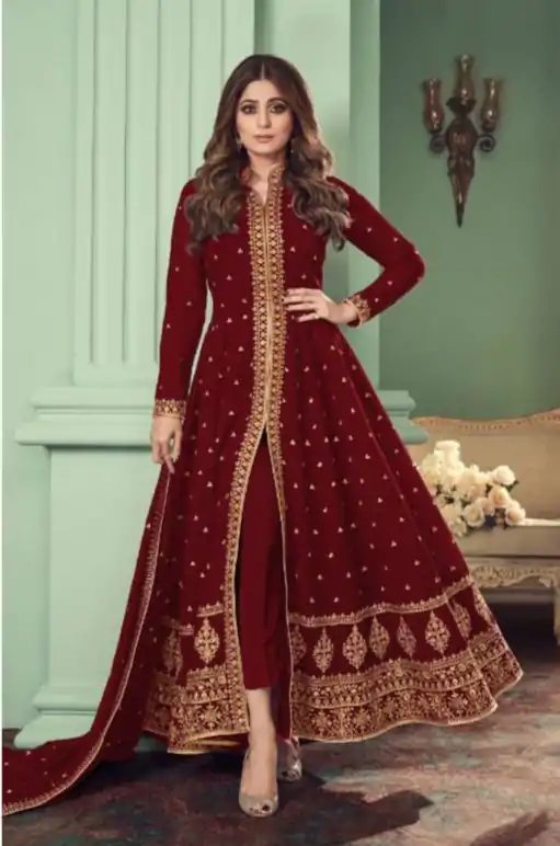 Marvel Red Color Heavy Georgette Embroidery Sharara Suit