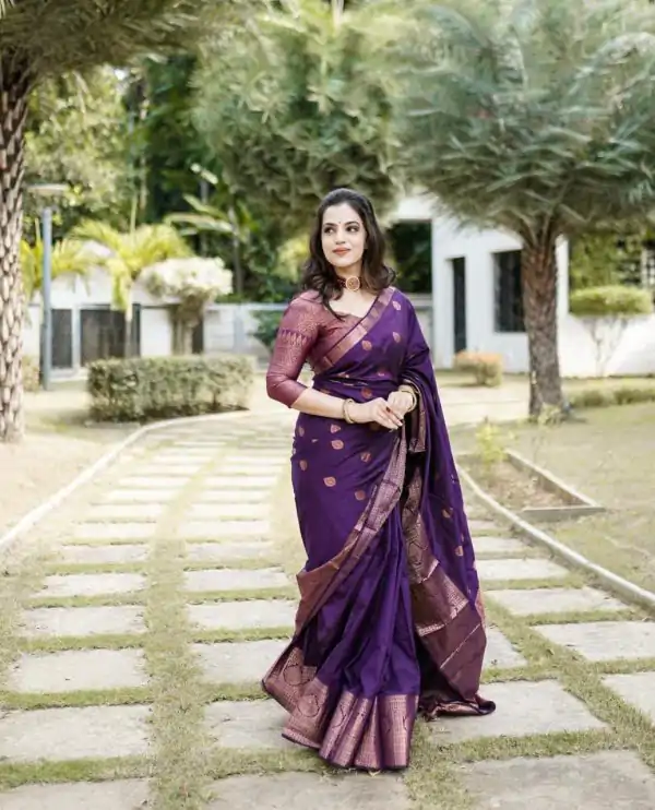 Mesmerizing Royal Blue Color Soft Lichi Silk Butti Work Saree