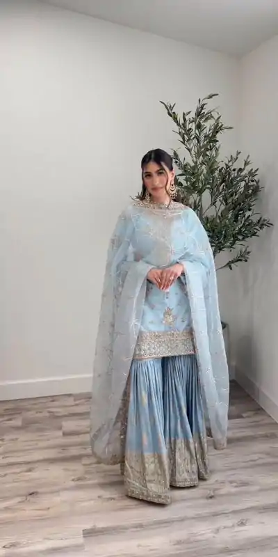 Nice Light Blue Georgette Embroidery Sequence Salwar Suit