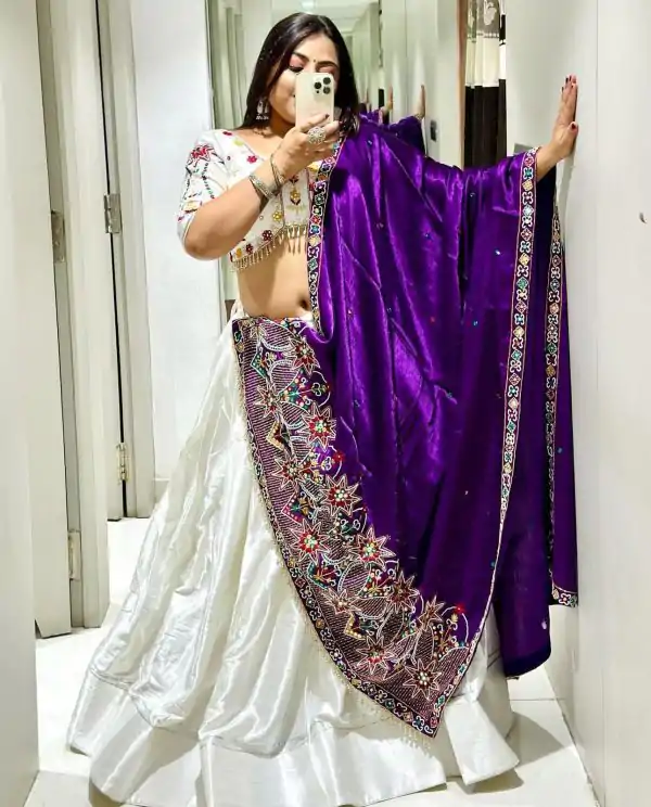Nice White Color Chinon Embroidery Sequence Lehenga Choli