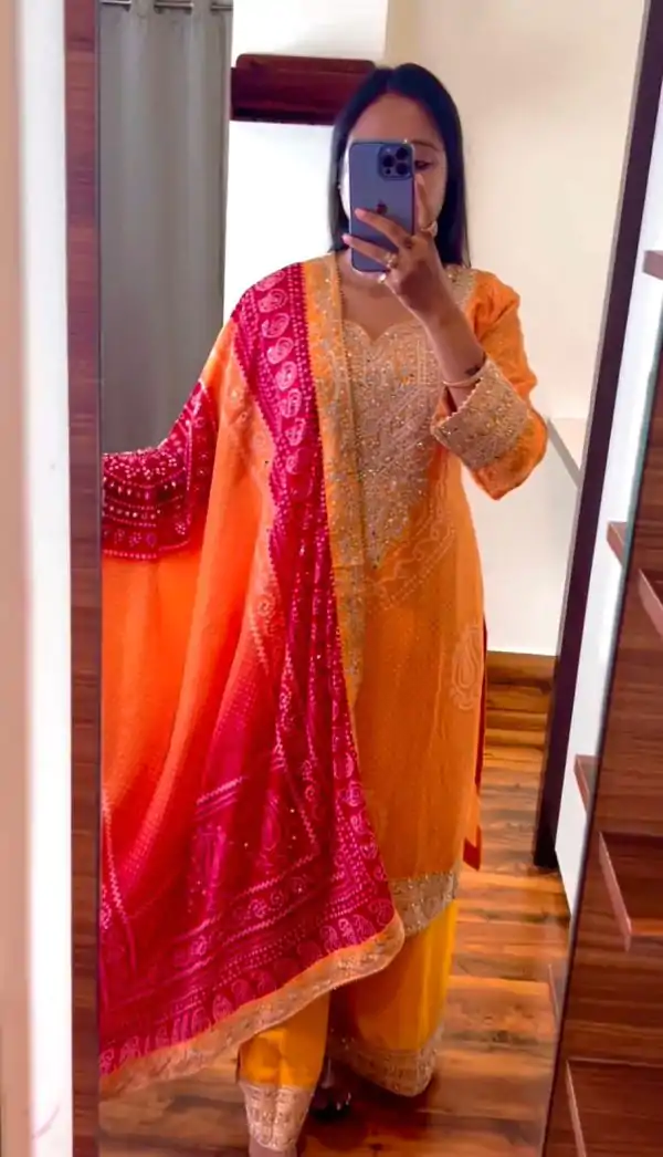 Nice Yellow Color Chinnon Digital Printed Sequence Salwar Suit