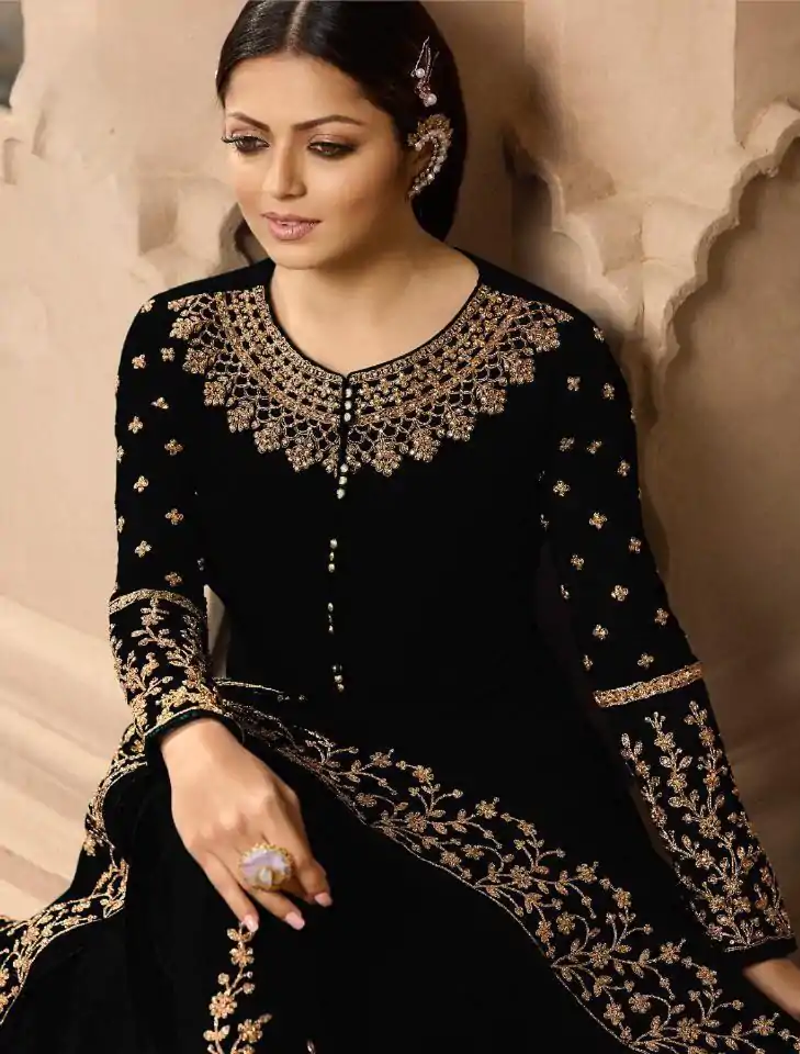 Perfect Black Color Georgette Cording Anarkali Suit - Image 2