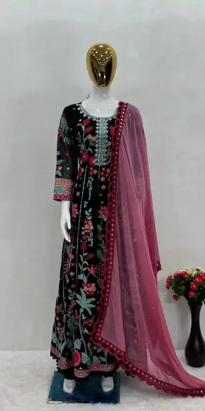 Perfect Black Color Georgette Embroidered Sequence Salwar Suit