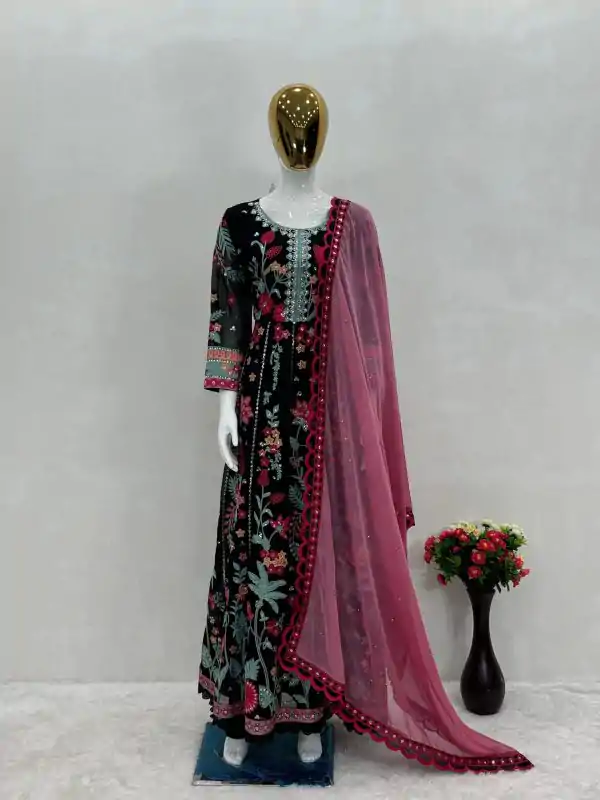 Perfect Black Color Georgette Embroidered Sequence Salwar Suit