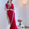 Perfect Red Color Rangoli Silk Beautiful Embroidery Saree