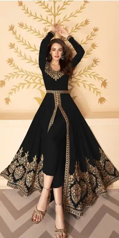 Pretty Black Color Georgette Embroidery Sharara Suit