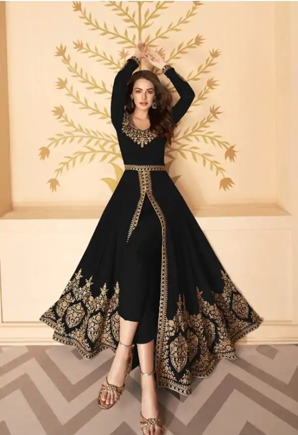 Pretty Black Color Georgette Embroidery Sharara Suit
