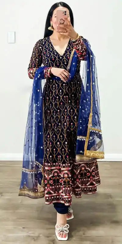 Pretty Blue Color Georgette Thread Sequence Work Salwar Suit