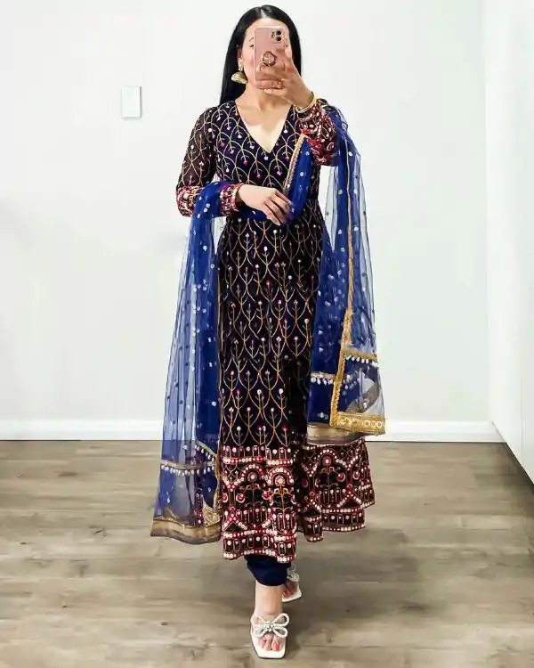 Pretty Blue Color Georgette Thread Sequence Work Salwar Suit