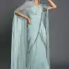 Pretty Light Blue Color Georgette Sequence Beautiful Frill Saree
