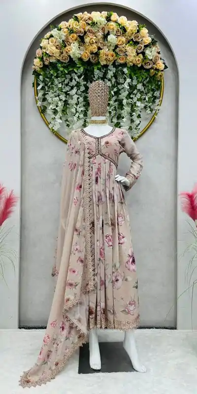 Pretty Light Grey Color Georgette Digital Printed Salwar Suit