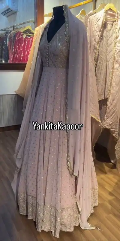 Pretty Light Purple Color Georgette Embroidery Sequence Gown