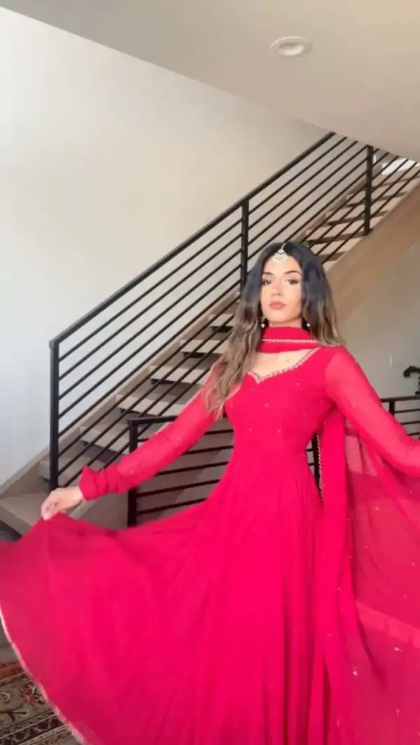 Pretty Pink Color Georgette Sequence Thread Anarkali Suite