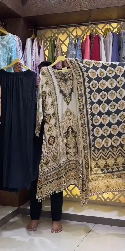 Pure Black Color Chinon Silk Digital Printed Work Sharara Suit