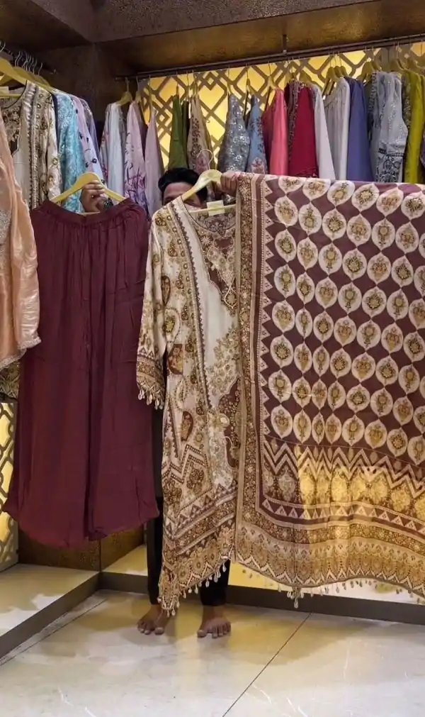 Pure Maroon Color Chinon Silk Digital Printed Work Sharara Suit