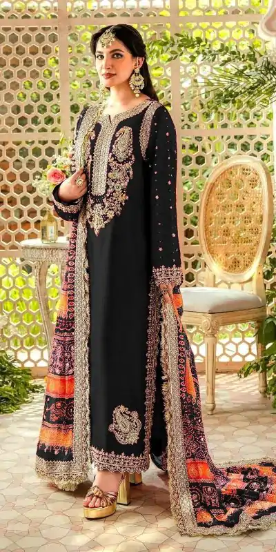 Sightly Black Color Georgette Embroidery Work Salwar Suit