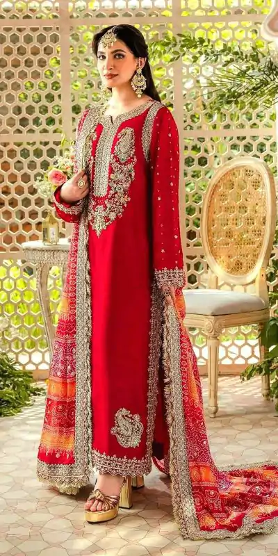 Sightly Red Color Georgette Embroidery Work Salwar Suit