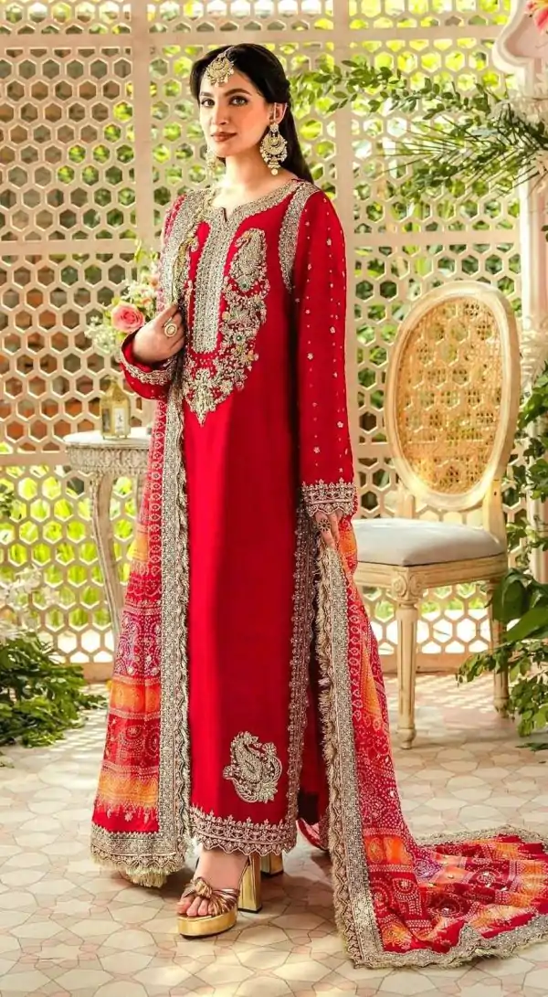 Sightly Red Color Georgette Embroidery Work Salwar Suit