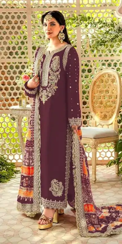 Sightly Wine Color Georgette Embroidery Work Salwar Suit