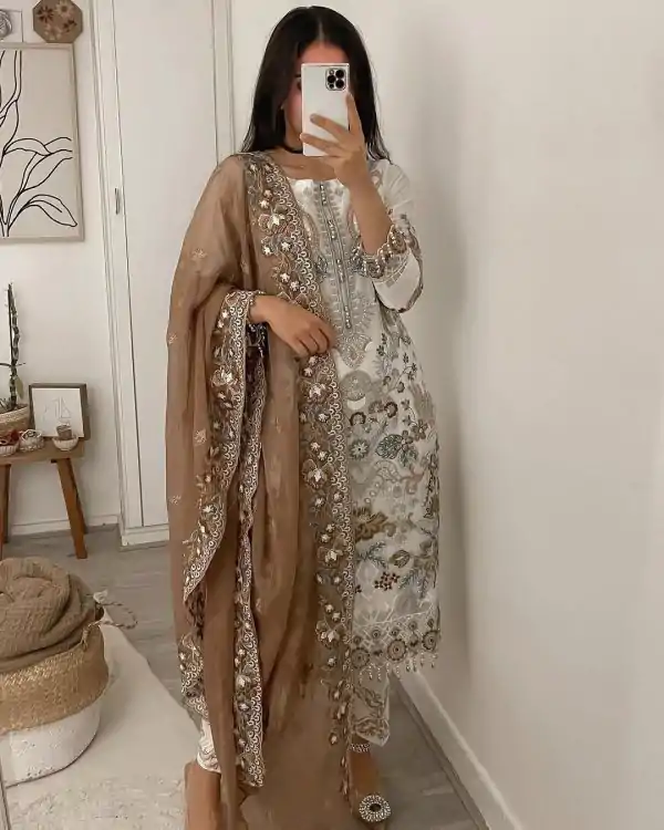 Softy White Color Georgette Sequence Embroidery Salwar Suit