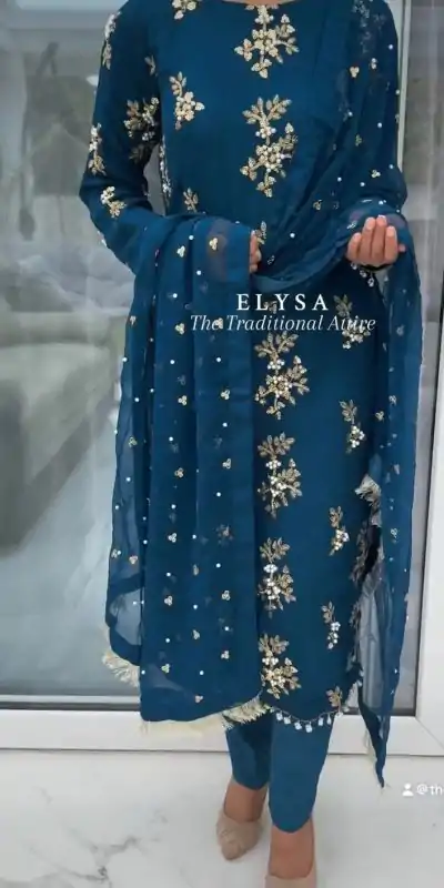 Special Blue Georgette Embroidery Sequence Salwar Suit