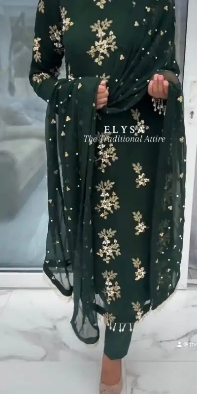 Special Green Georgette Embroidery Sequence Salwar Suit