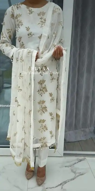 Special White Georgette Embroidery Sequence Salwar Suit