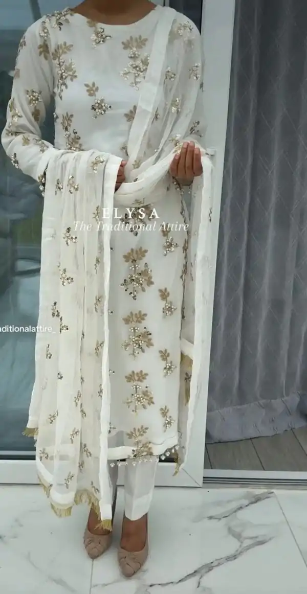 Special White Georgette Embroidery Sequence Salwar Suit