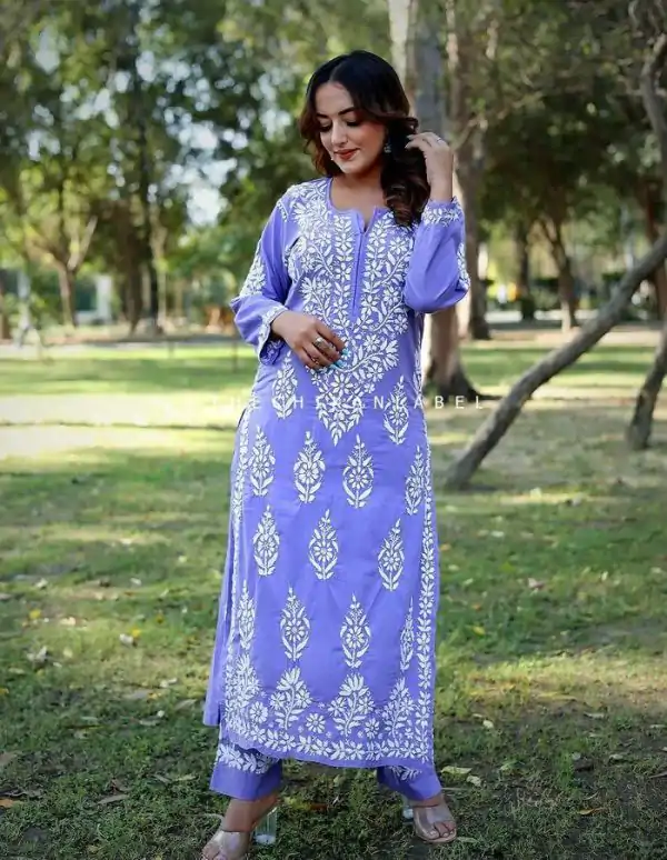 Splendorous Violet Color Rayon Chine Stitched Work Salwar Suit