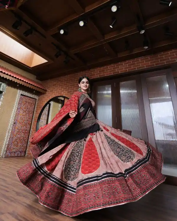 Stylish Brown Color Rayon Printed Silk Work Lehenga Choli